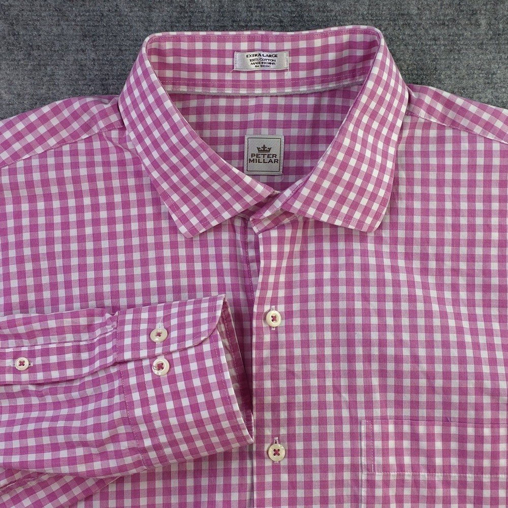 Peter Millar Shirt XL Purple / Pink Check Long Sleeve Button Up Cotton
